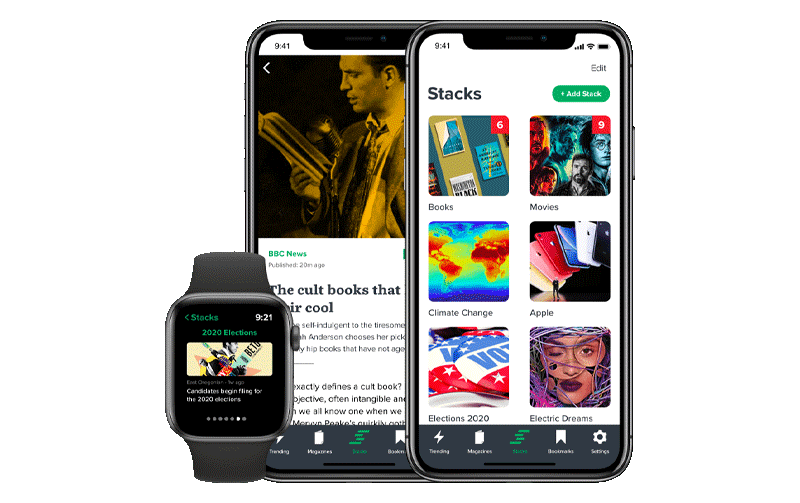 Product design for a news aggregator app for iOS and WatchOS.